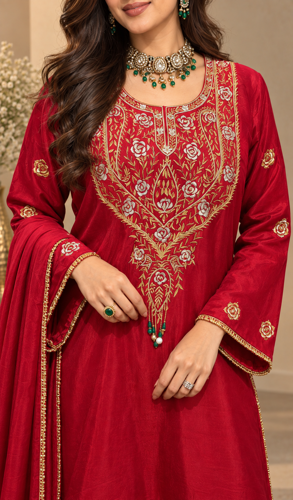 Ruby Noor Hand-Embroidered Kurta Set with Dupatta