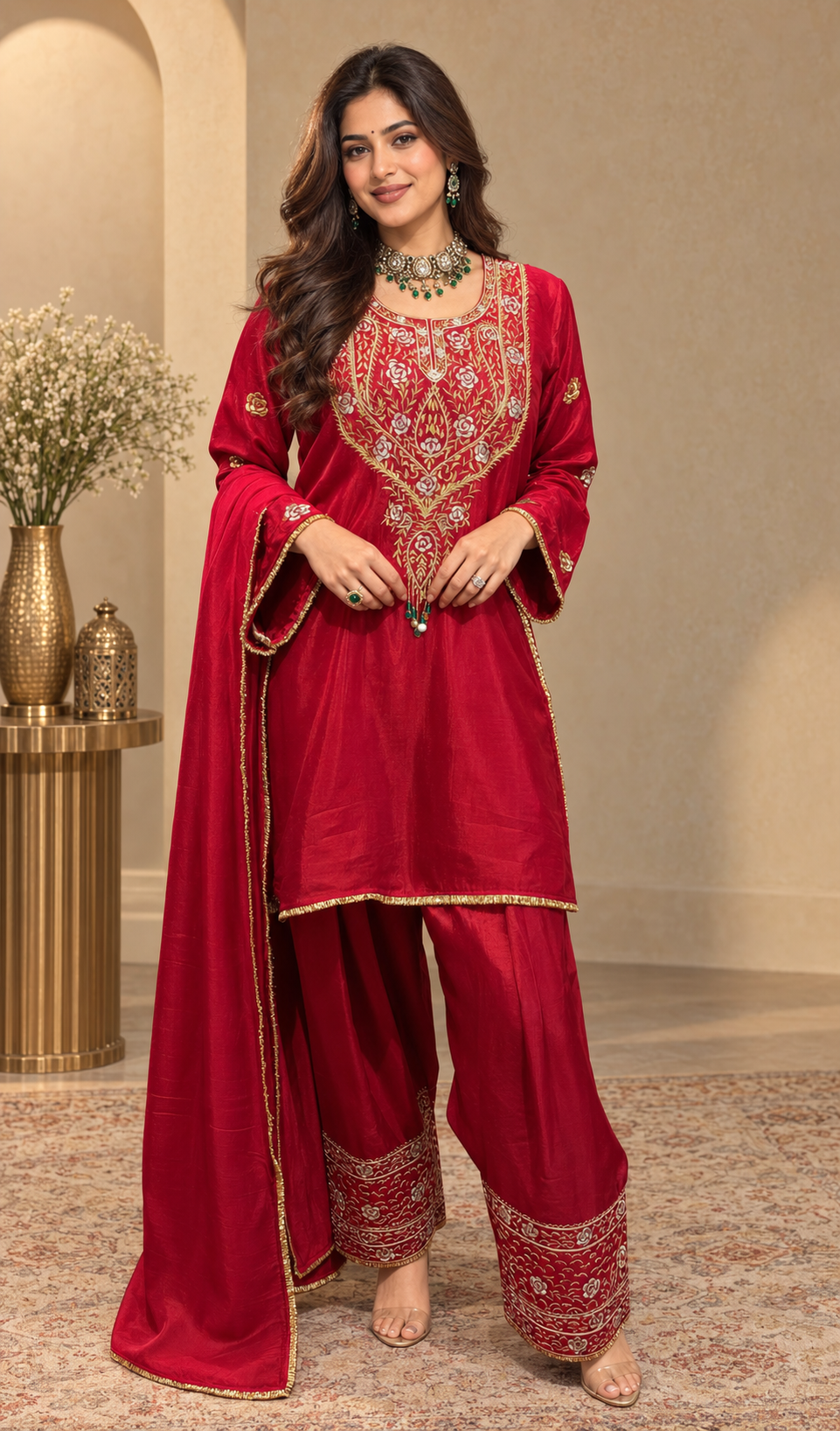Ruby Noor Hand-Embroidered Kurta Set with Dupatta