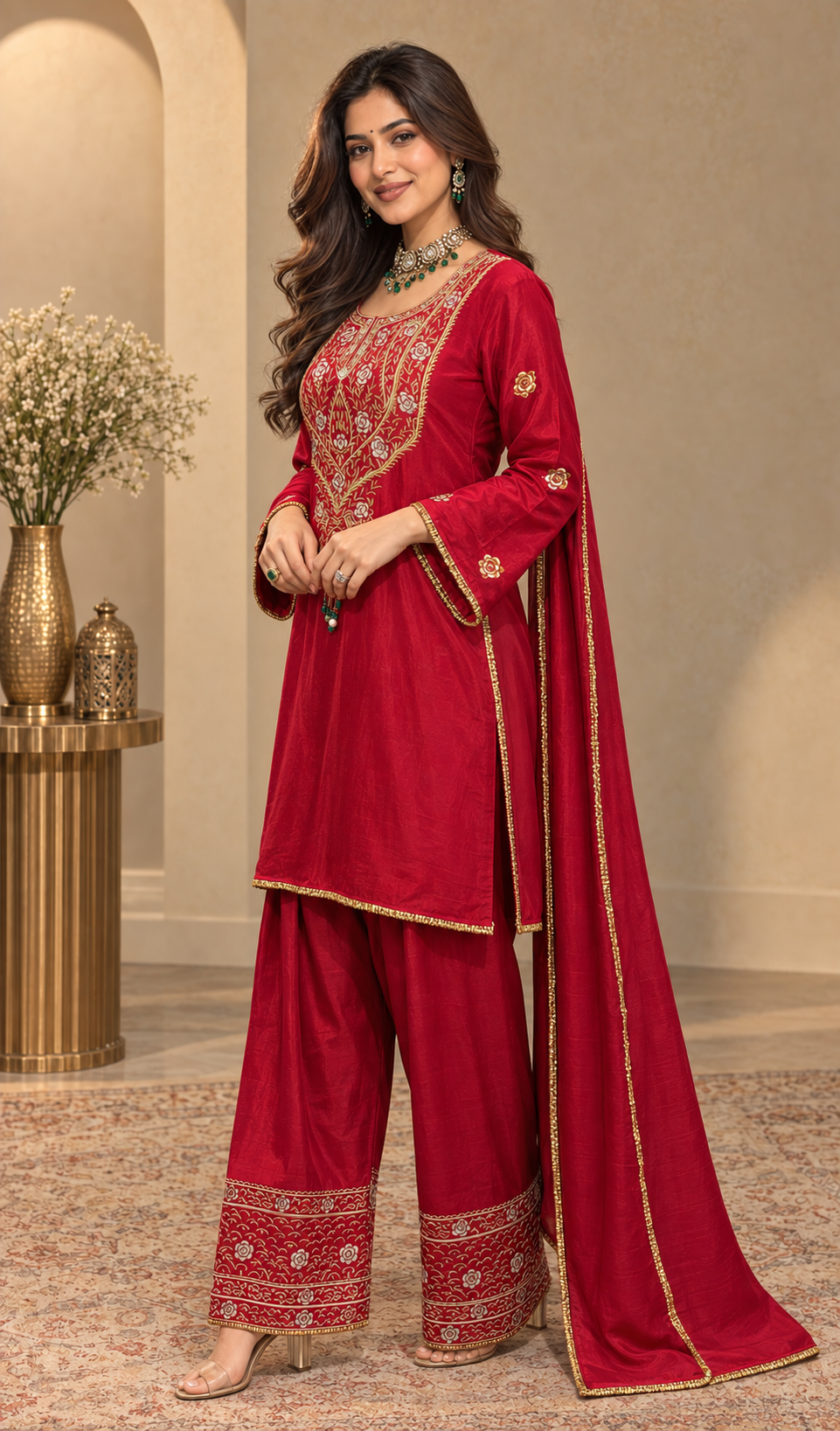 Ruby Noor Hand-Embroidered Kurta Set with Dupatta