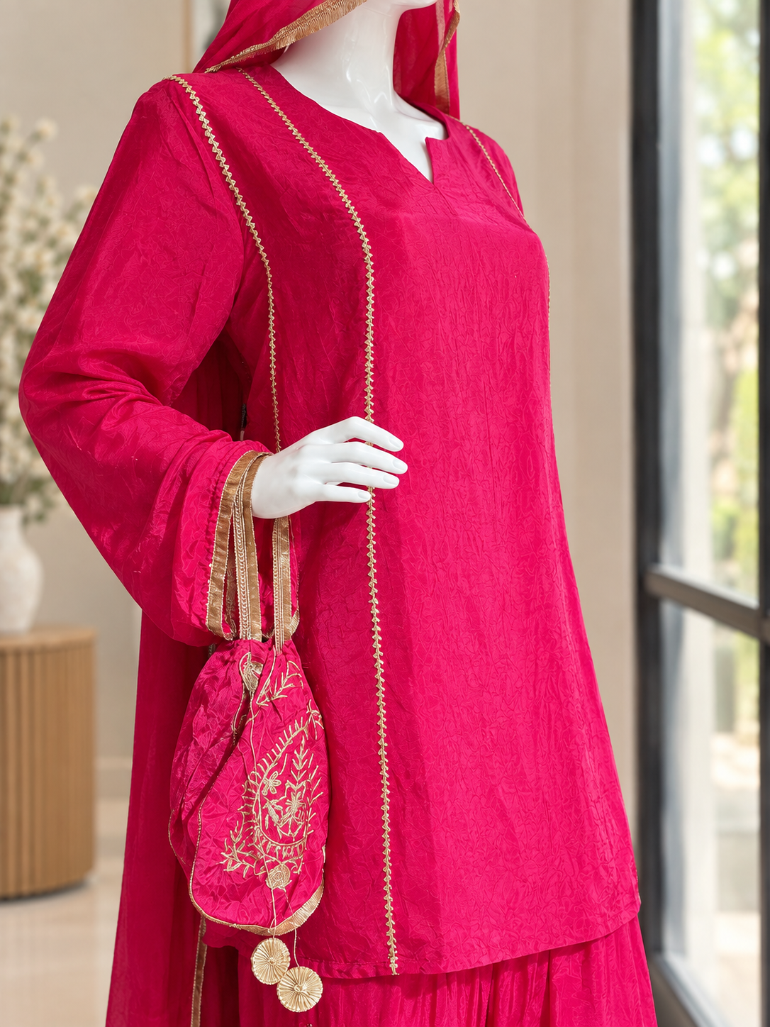 Rani – Fuchsia Gold Embroidered Suit Set