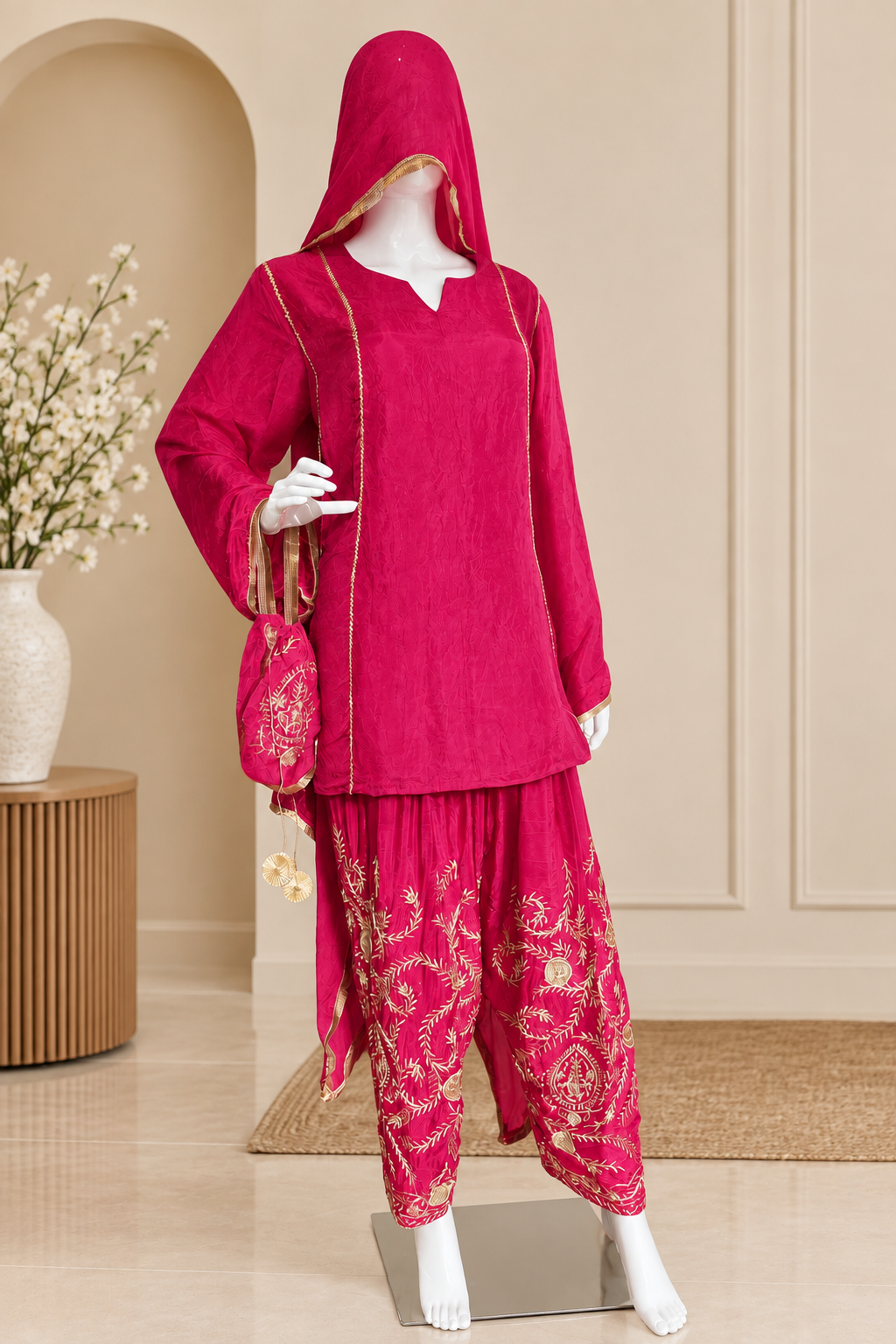 Rani – Fuchsia Gold Embroidered Suit Set